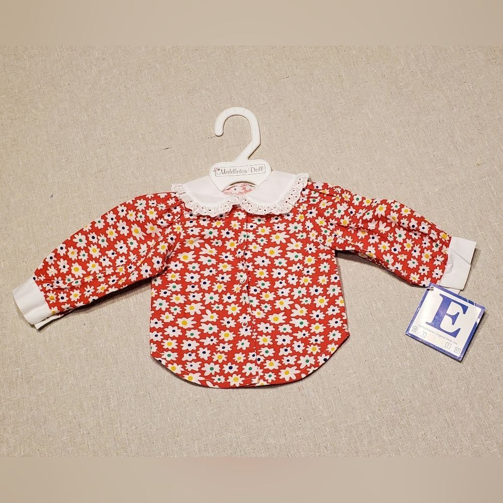 Vintage Lee Middleton Reborn Red Daisy Floral Doll Clothes Shirt